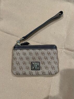 Dooney & Bourke Tan/Brown Monogram Wristlet with Dark Trim in EUC